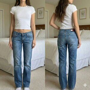 Vintage Y2K Tommy Hilfiger Bootcut Jeans Flag Logo Patch Denim Medium Wash 9